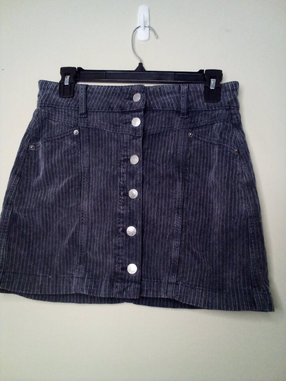 Arizona Jeans Co Skirt Women Juniors 1 Button Up Corduroy Short Ribbed Gray